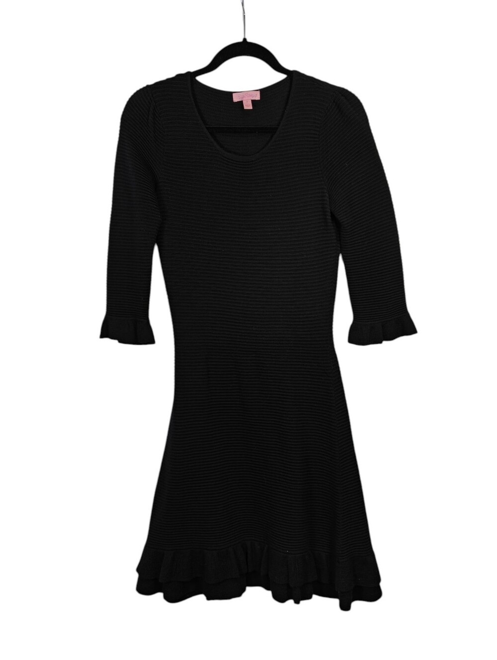LILLY PULITZER Helena 100% Wool Sweater Dress in Black Rufdle Hem Size Small